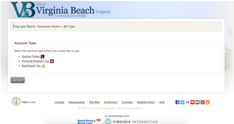 City of Virginia Beach payment application screenshot