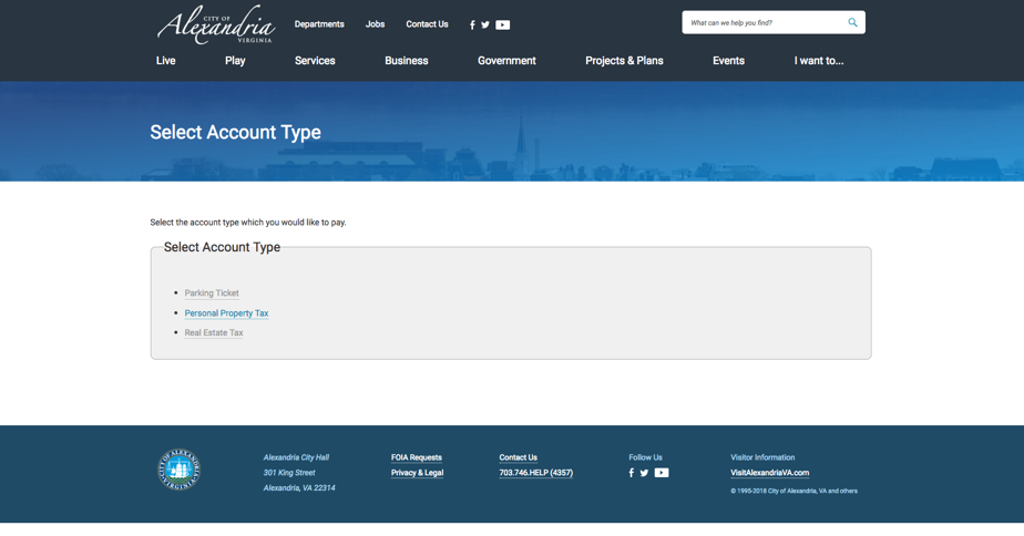 City of Alexandria website yment Application screenshot